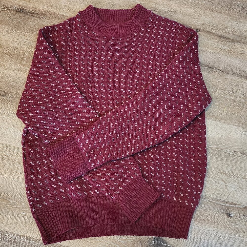 Vintage Eddie Bauer 100% Wool Mens Sweater Maroon and White Blemish